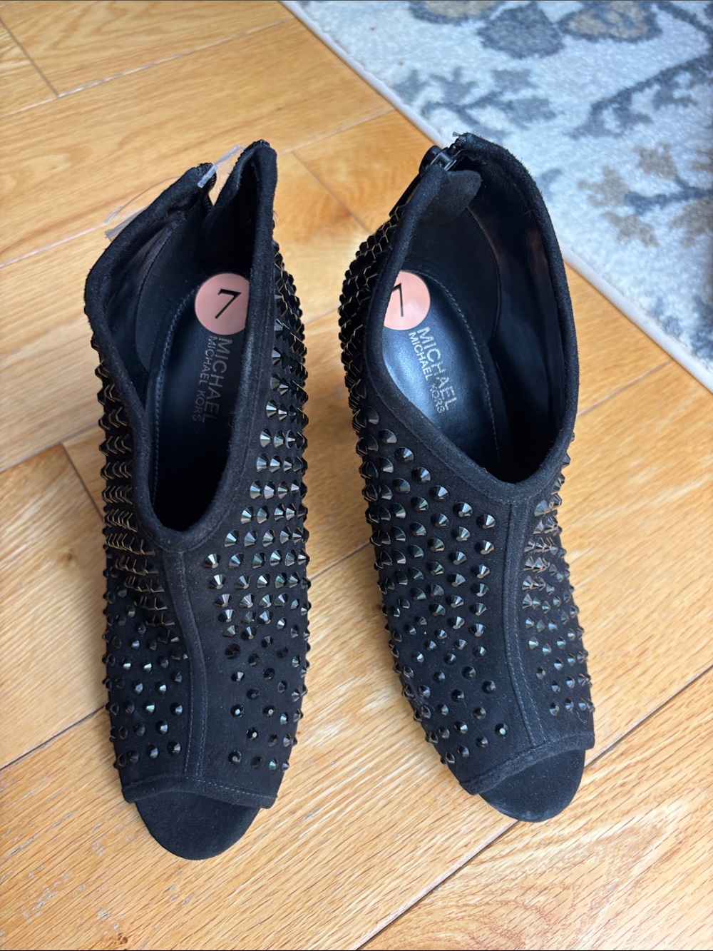 MICHAEL Michael Kors Black Studded Suede Peep-Toe Booties